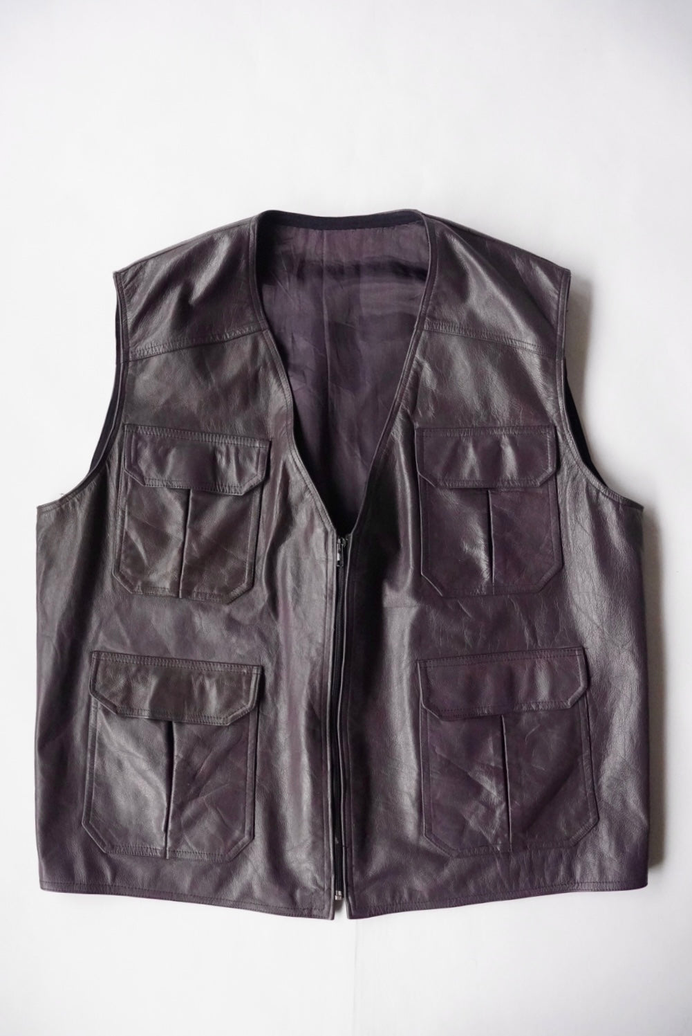 1990s zip leather vest "purple"