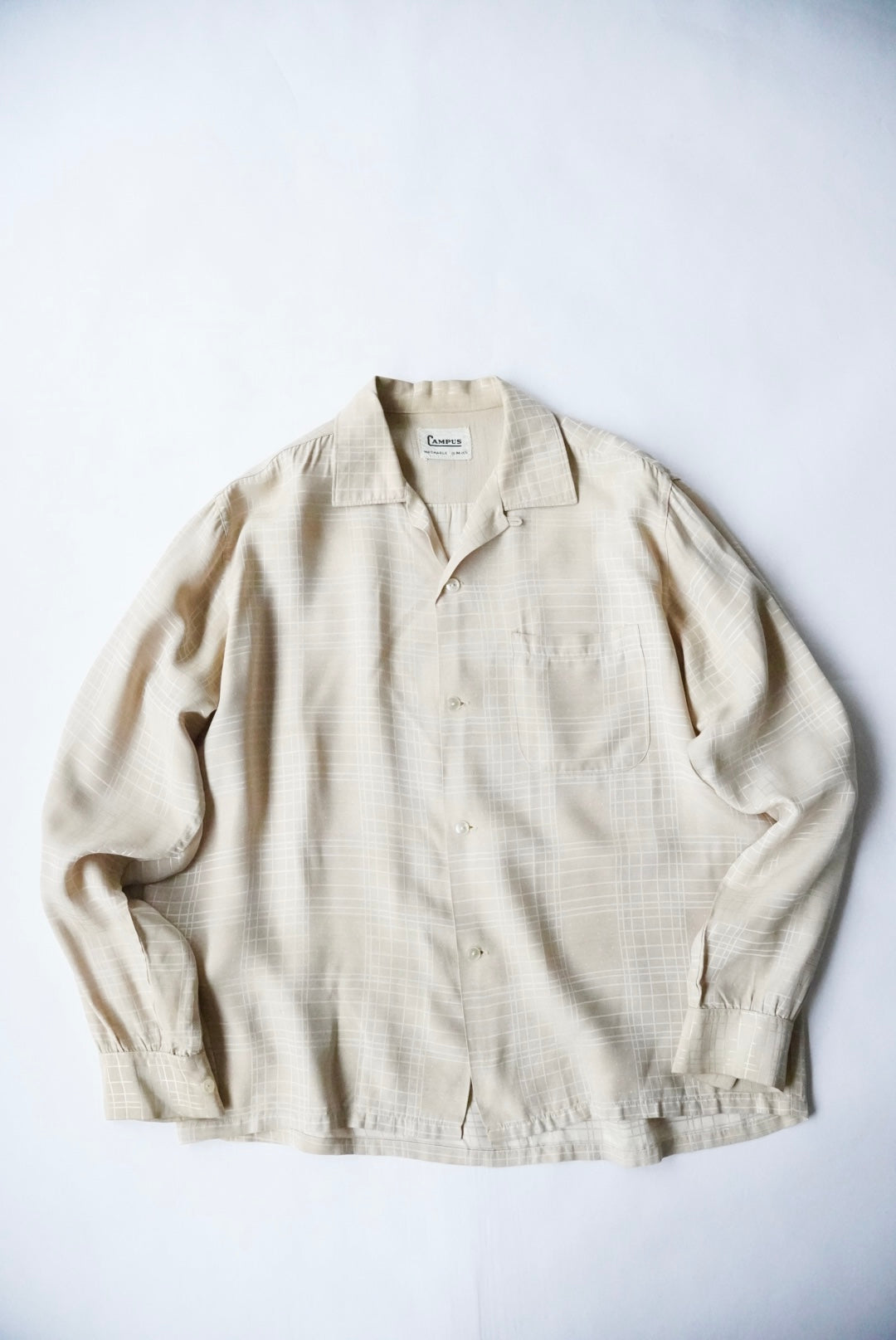 1960s CAMPUS open collar check rayon shirt