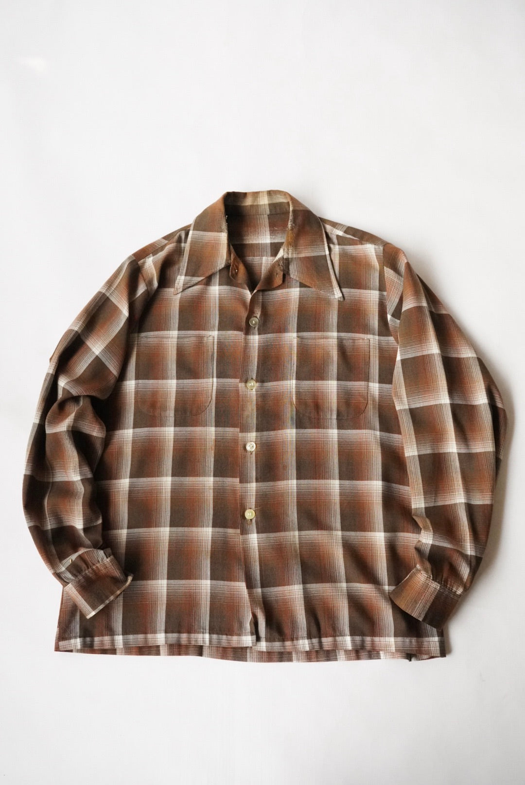 1970s rayon ombre check shirt