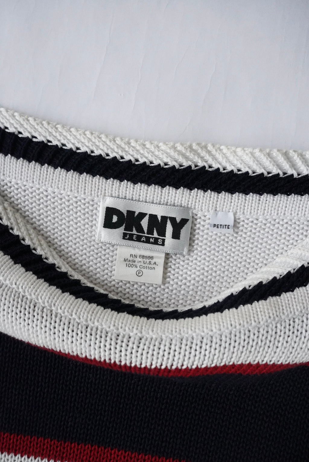 1990s DKNY JEANS boat neck cotton border knit
