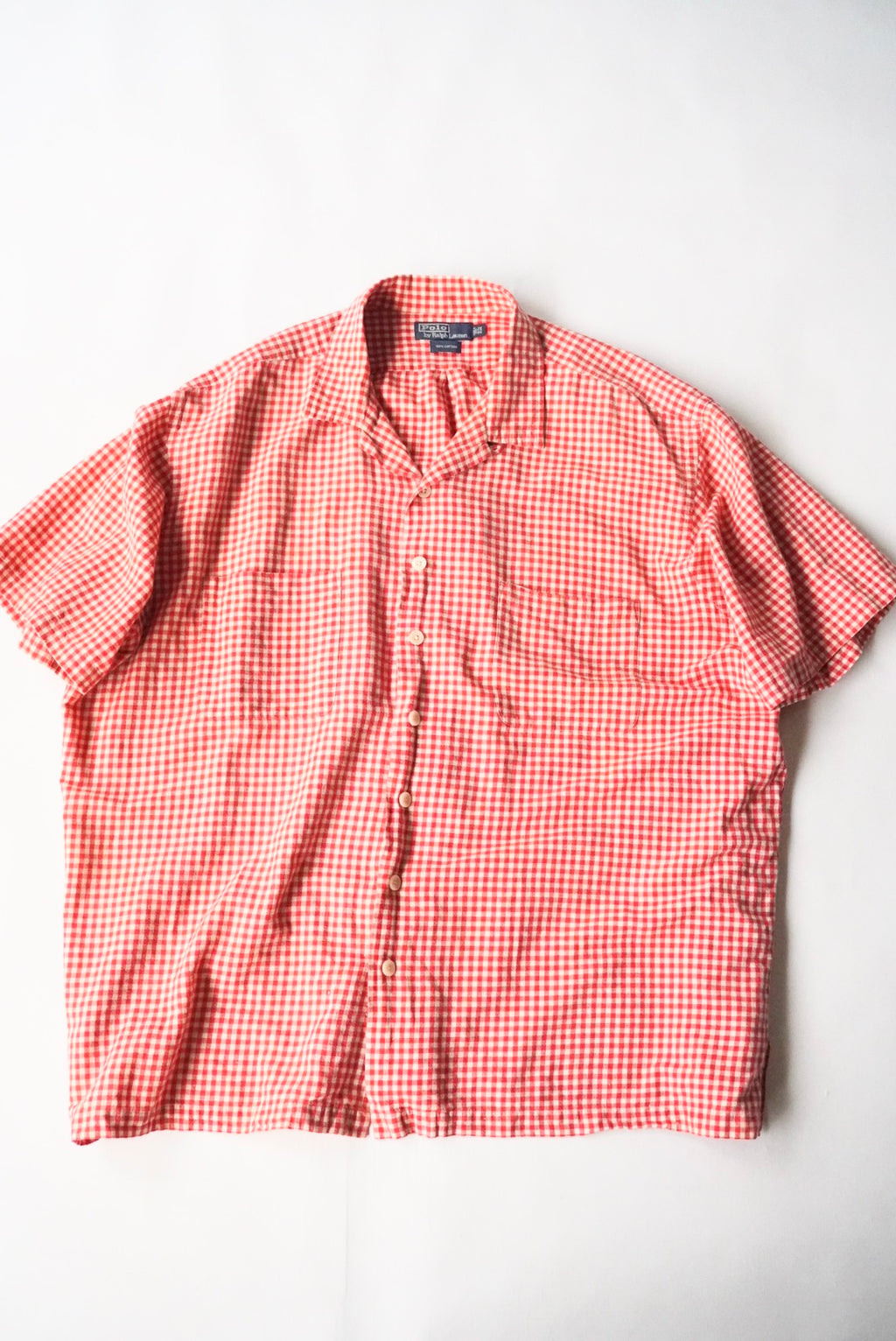1990s Ralph Lauren s/s gingham  check open collar shirt