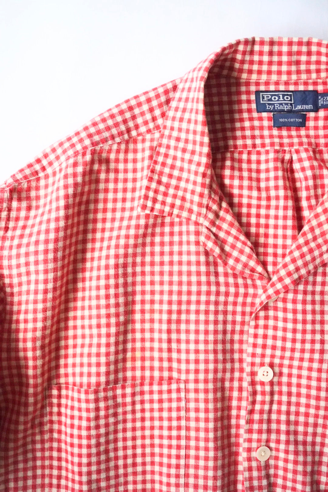 1990s Ralph Lauren s/s gingham  check open collar shirt