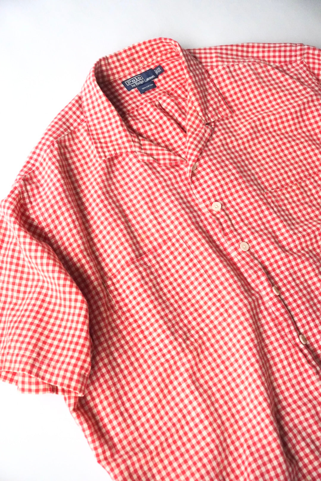 1990s Ralph Lauren s/s gingham  check open collar shirt