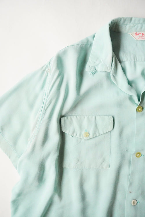 1950s NAT NAST s/s open collar rayon shirt