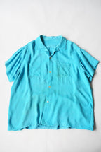 1950s s/s open collar rayon shirt