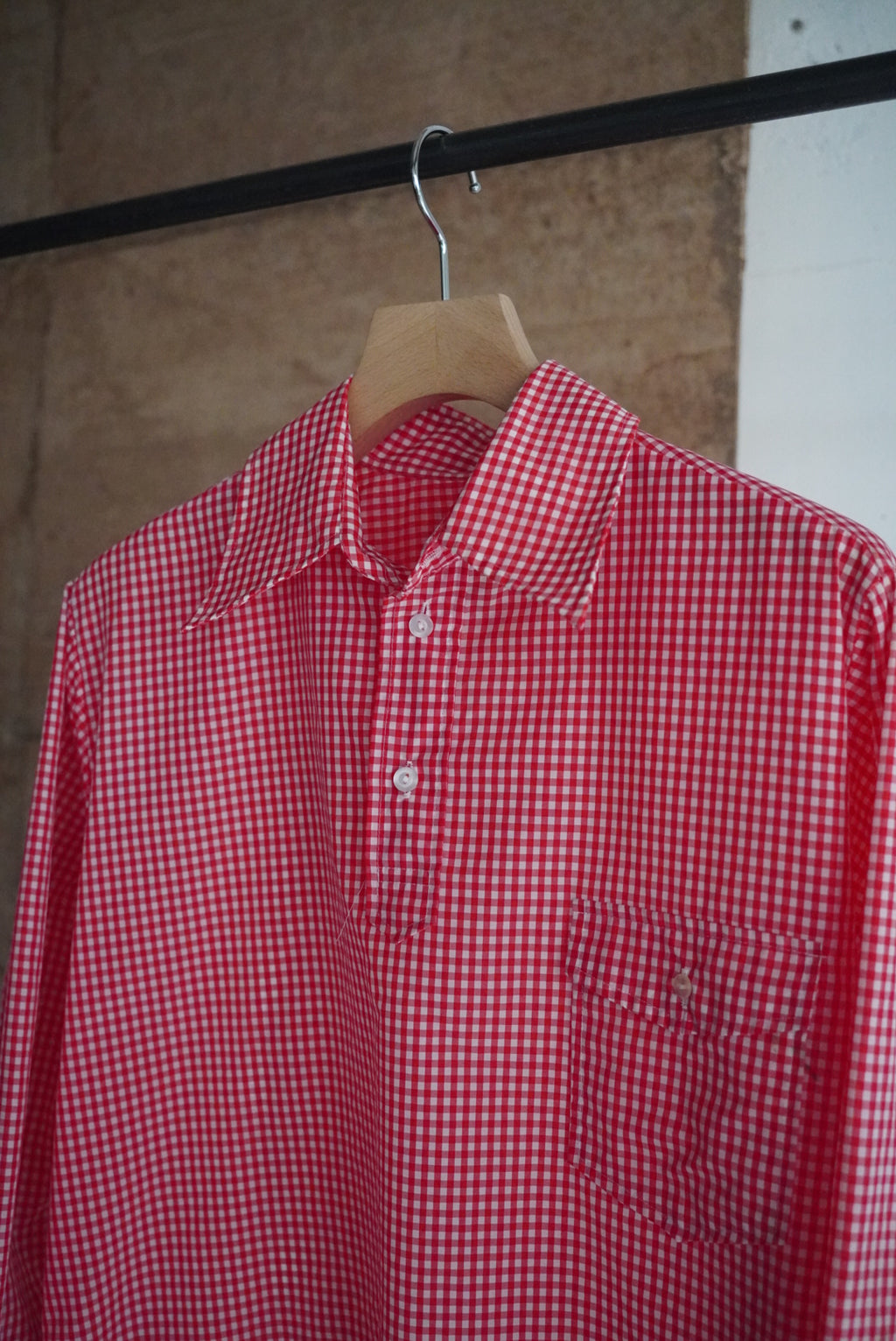 1970s pull over gingham check nylon shirt
