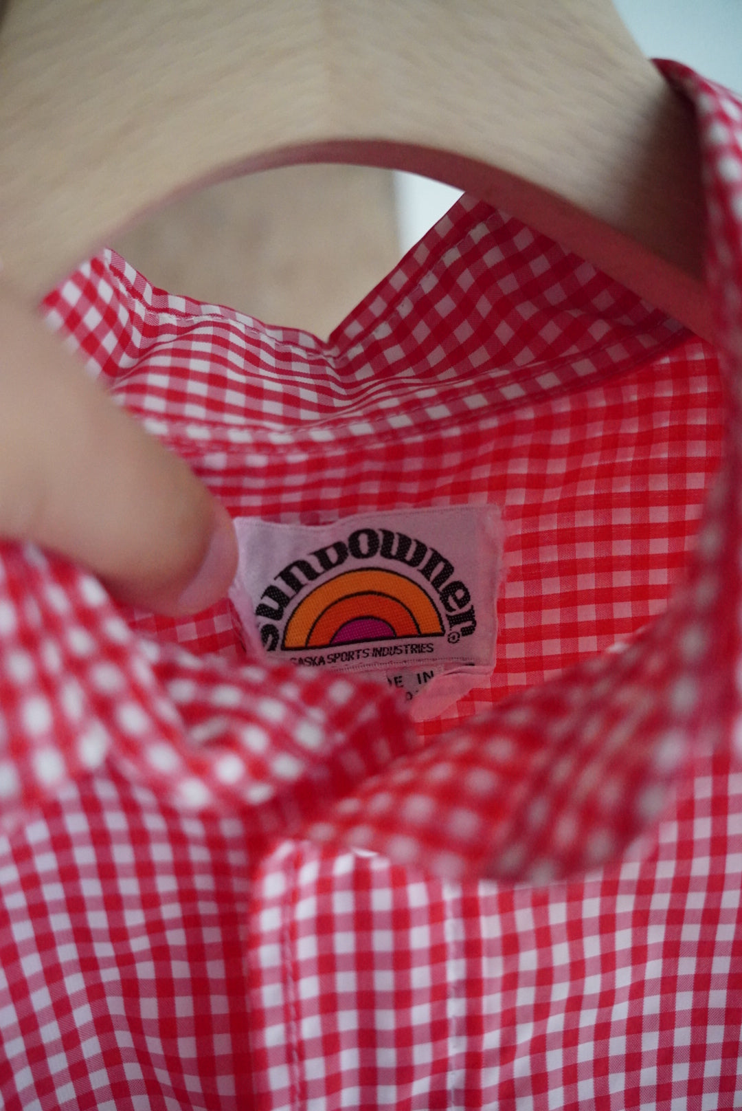 1970s pull over gingham check nylon shirt