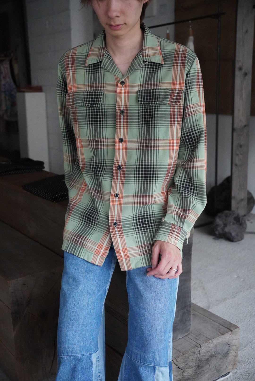 1990s Polo Ralph Lauren open collar check shirt