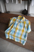 1970s s/s open collar check shirt