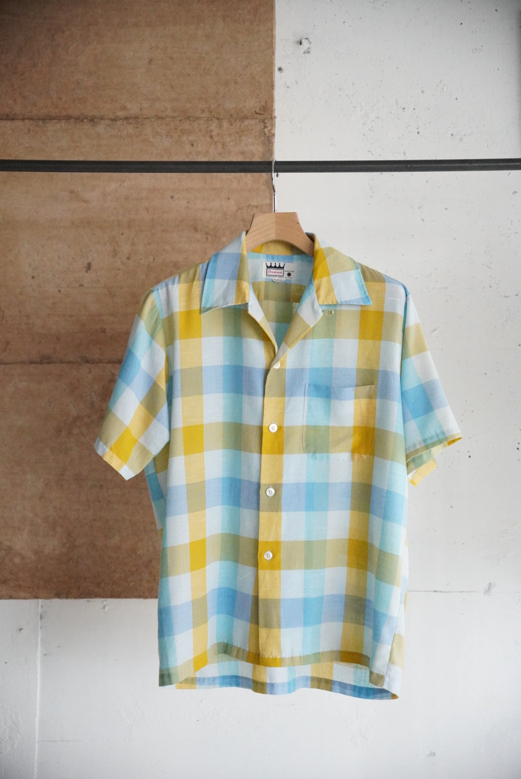 1970s s/s open collar check shirt