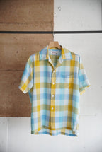 1970s s/s open collar check shirt