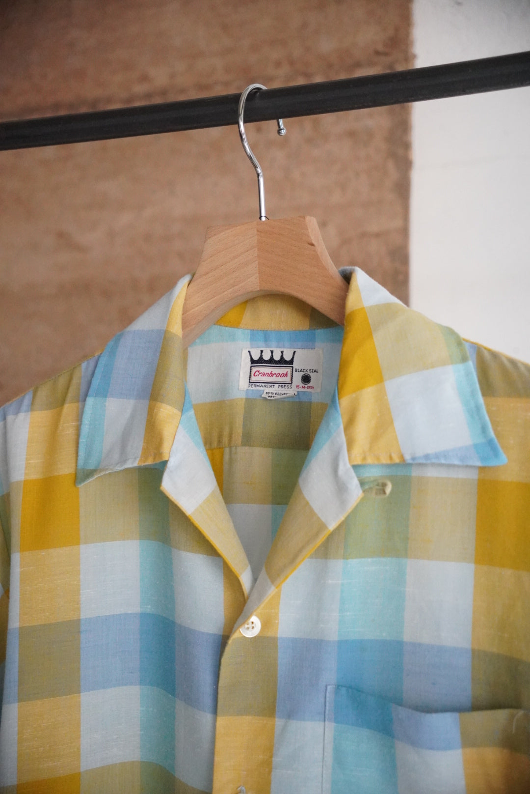1970s s/s open collar check shirt