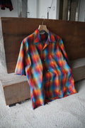 1970s s/s open collar shadow check shirt