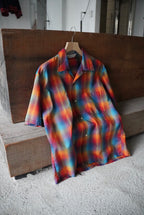 1970s s/s open collar shadow check shirt