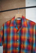 1970s s/s open collar shadow check shirt