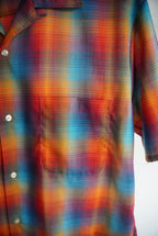 1970s s/s open collar shadow check shirt