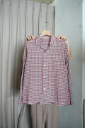 1960s gingham check open collar shirt