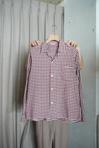1960s gingham check open collar shirt