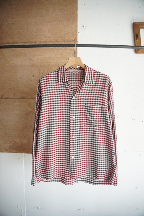 1960s gingham check open collar shirt