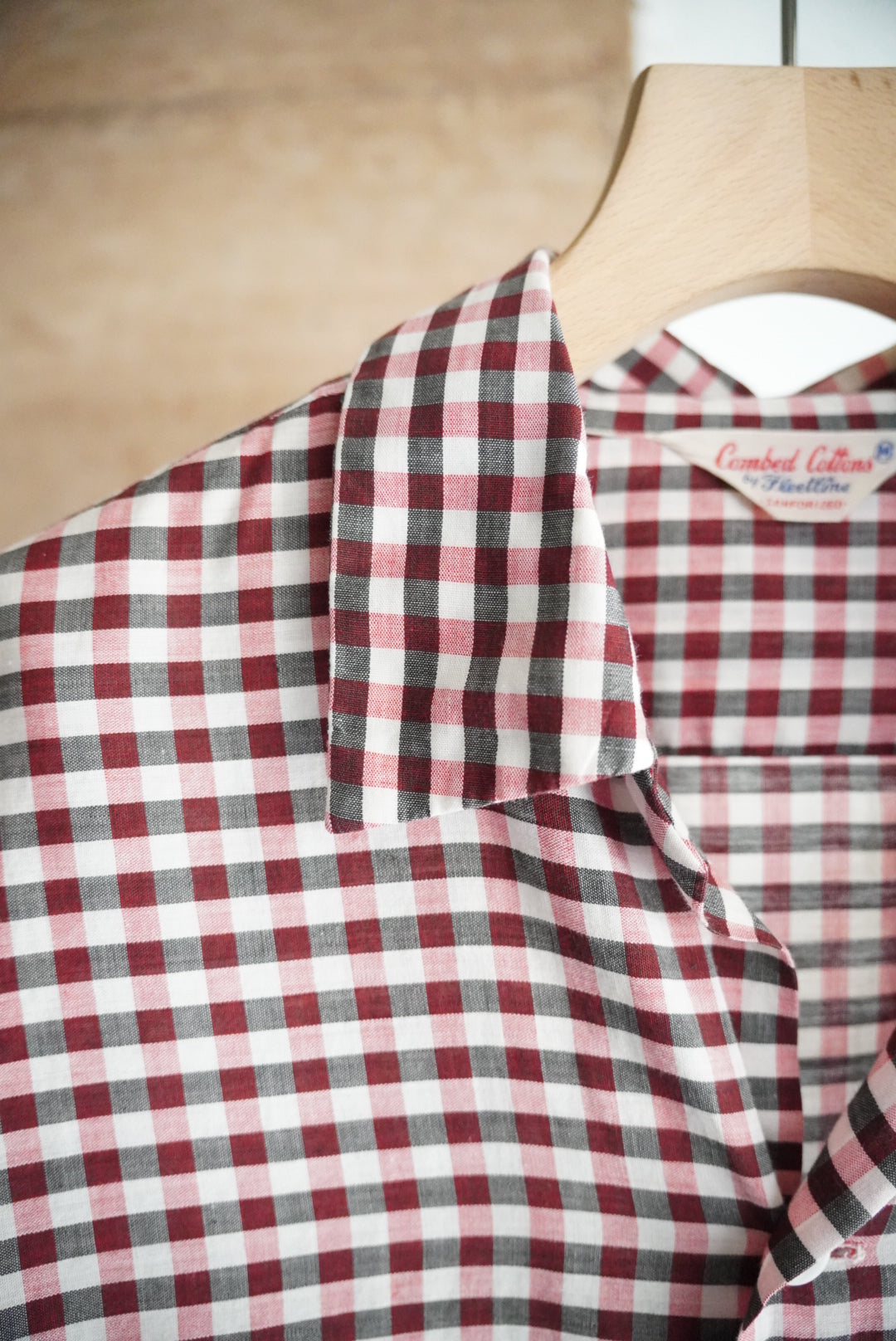 1960s gingham check open collar shirt