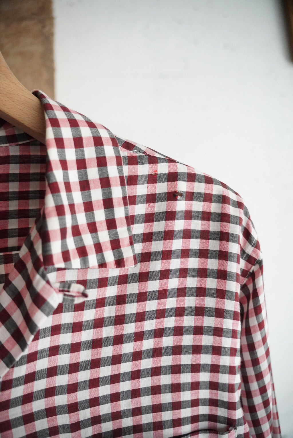 1960s gingham check open collar shirt