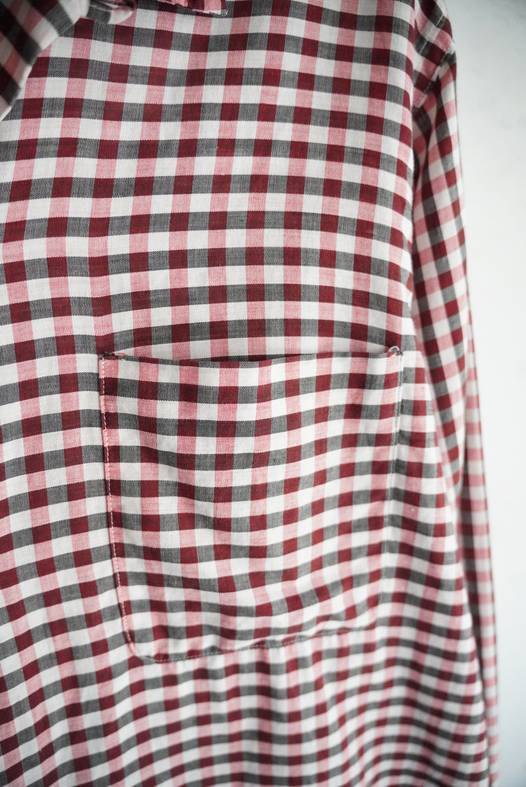 1960s gingham check open collar shirt