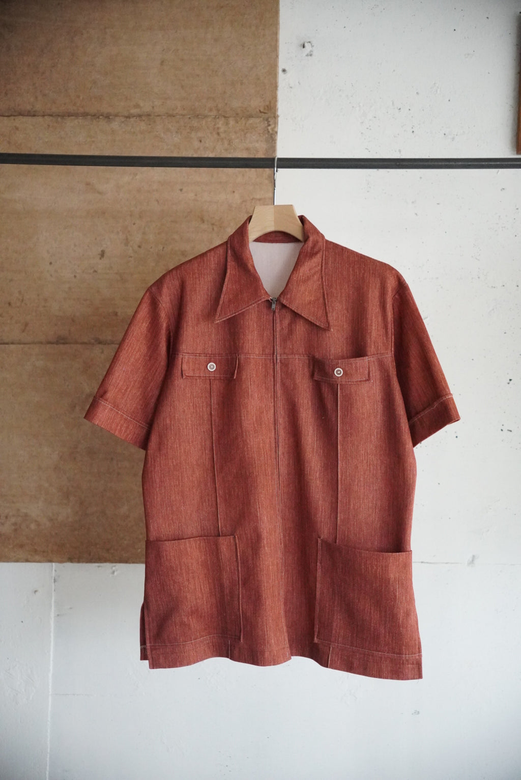 1970s s/s poly safari zip shirt jacket