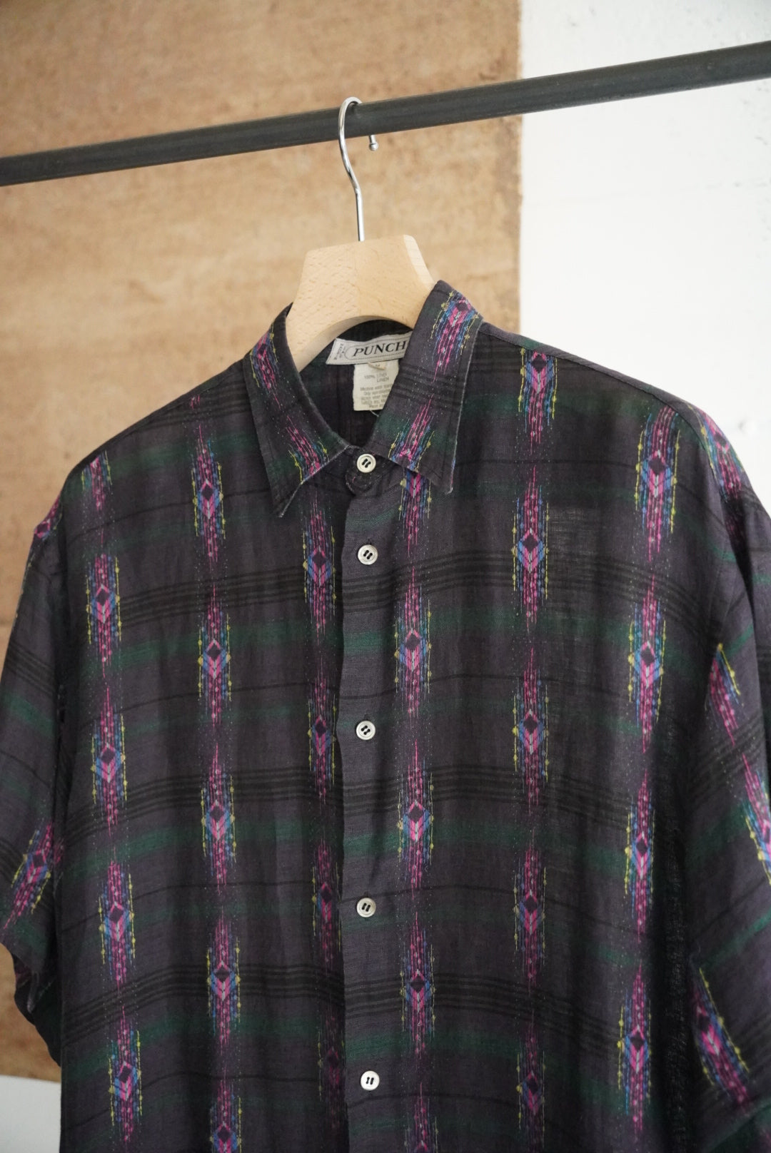 1980s native pattern check shirt