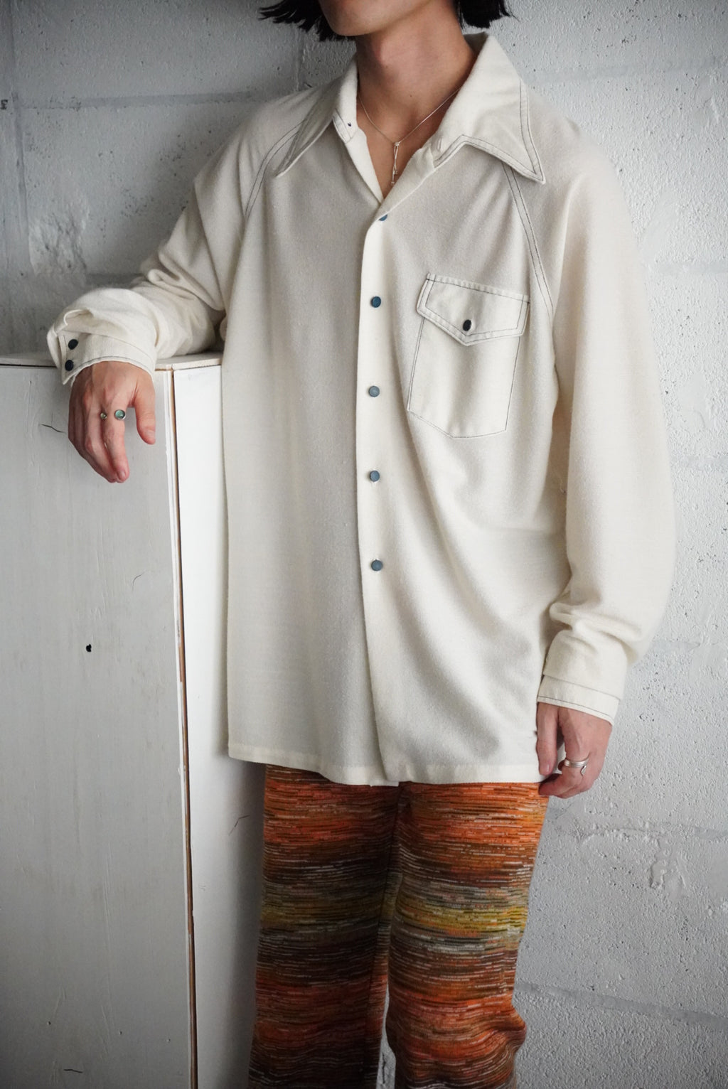 1970s raglan sleeve stitch shirt jacket