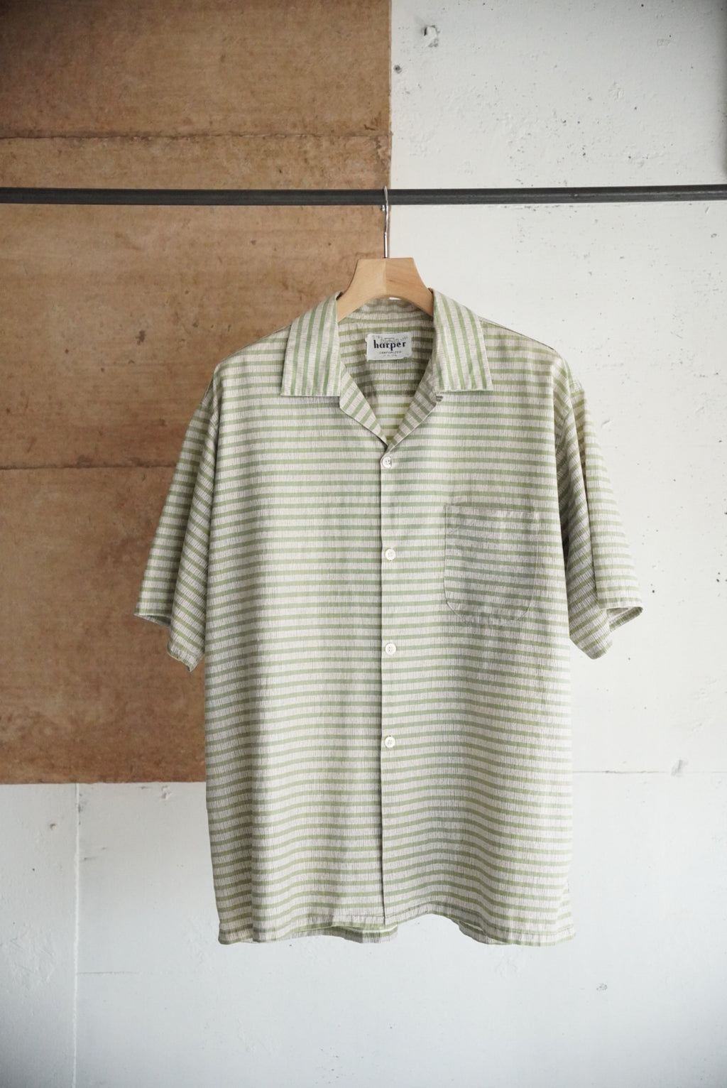 1950s s/s open collar border shirt