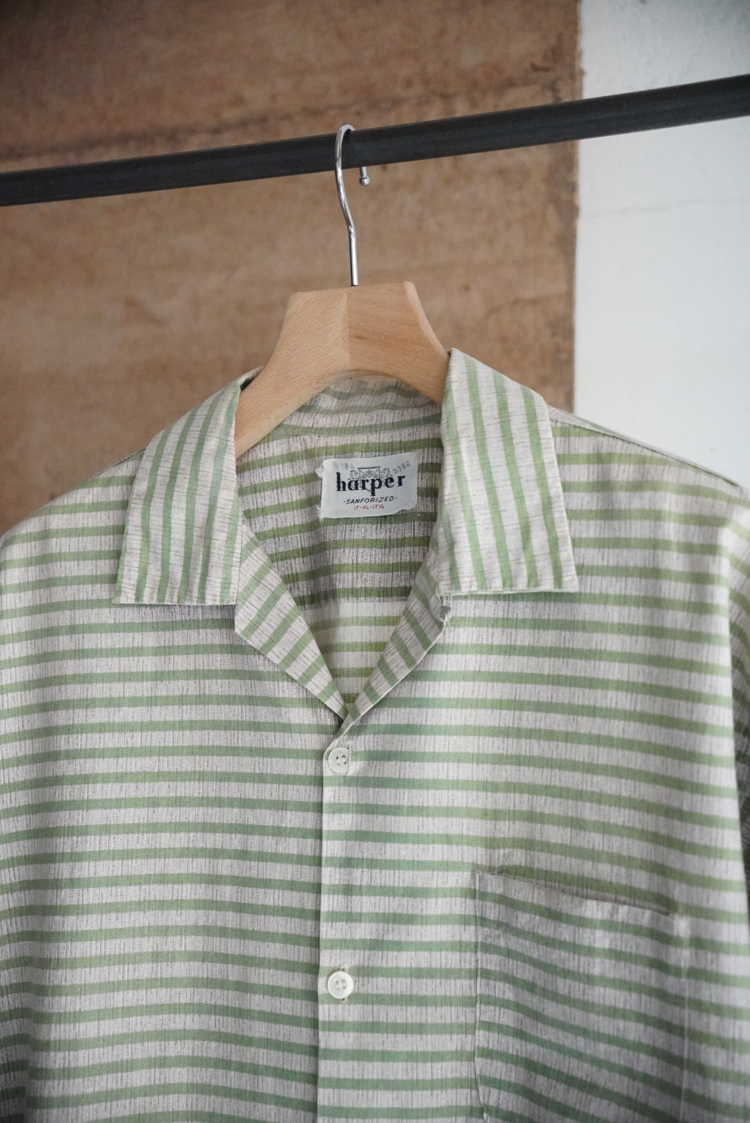 1950s s/s open collar border shirt