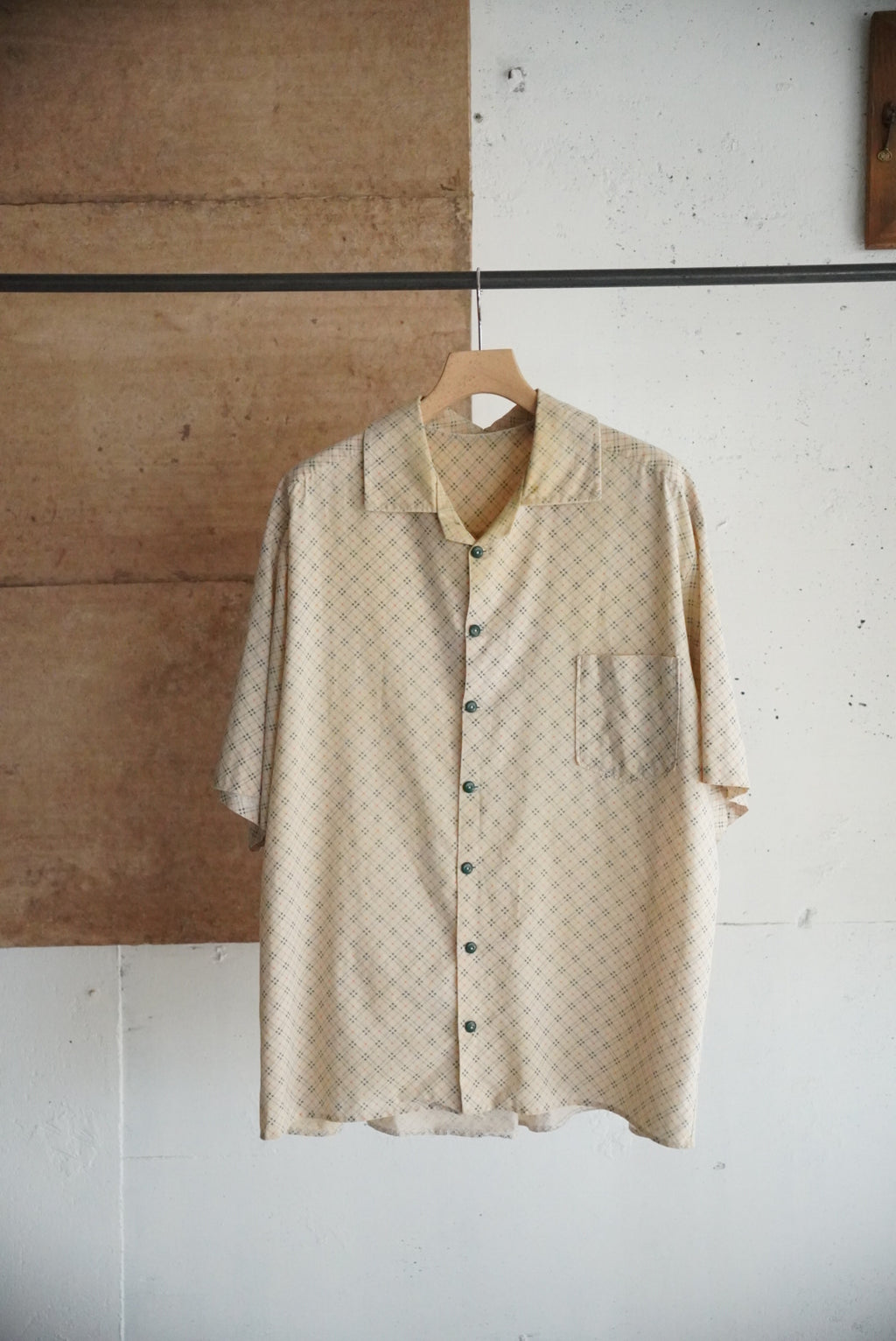 1960s handmade open collar check shirt