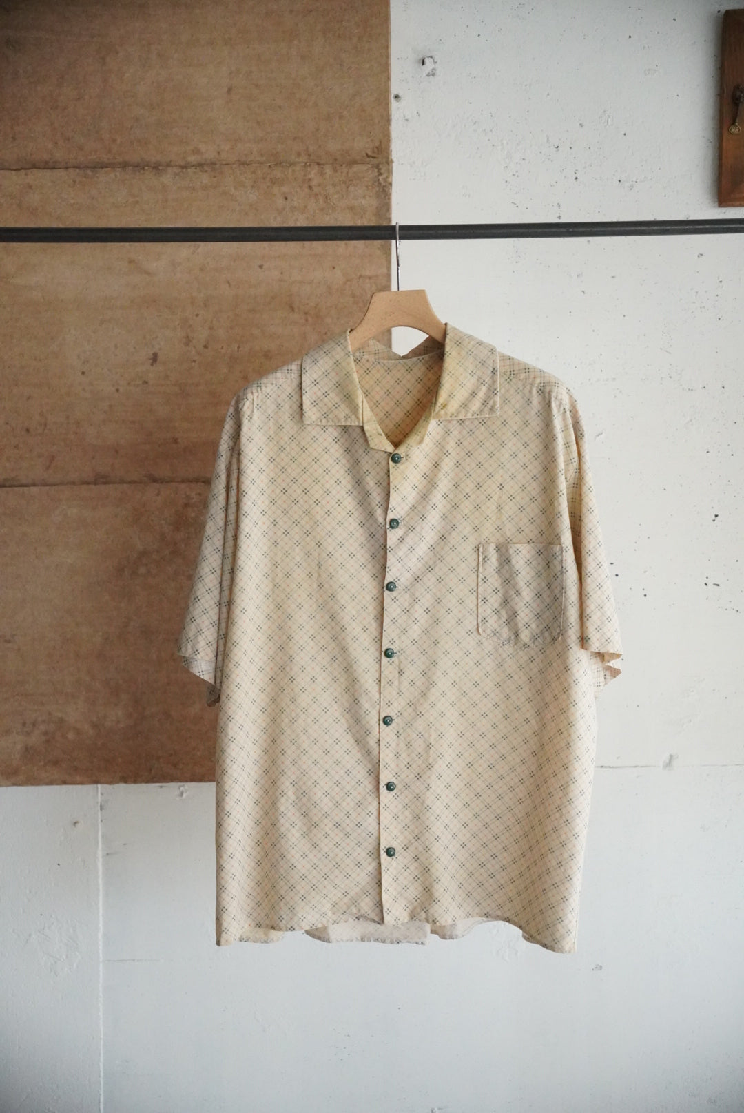 1960s handmade open collar check shirt