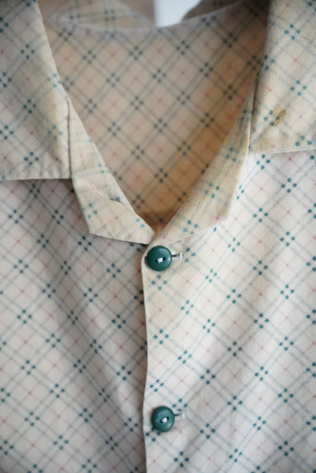 1960s handmade open collar check shirt