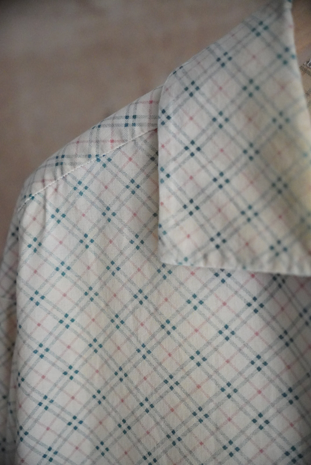 1960s handmade open collar check shirt