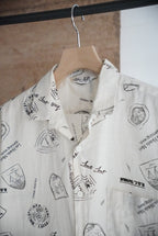 1970s Wappen pattern open collar shirt