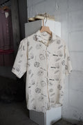 1970s Wappen pattern open collar shirt