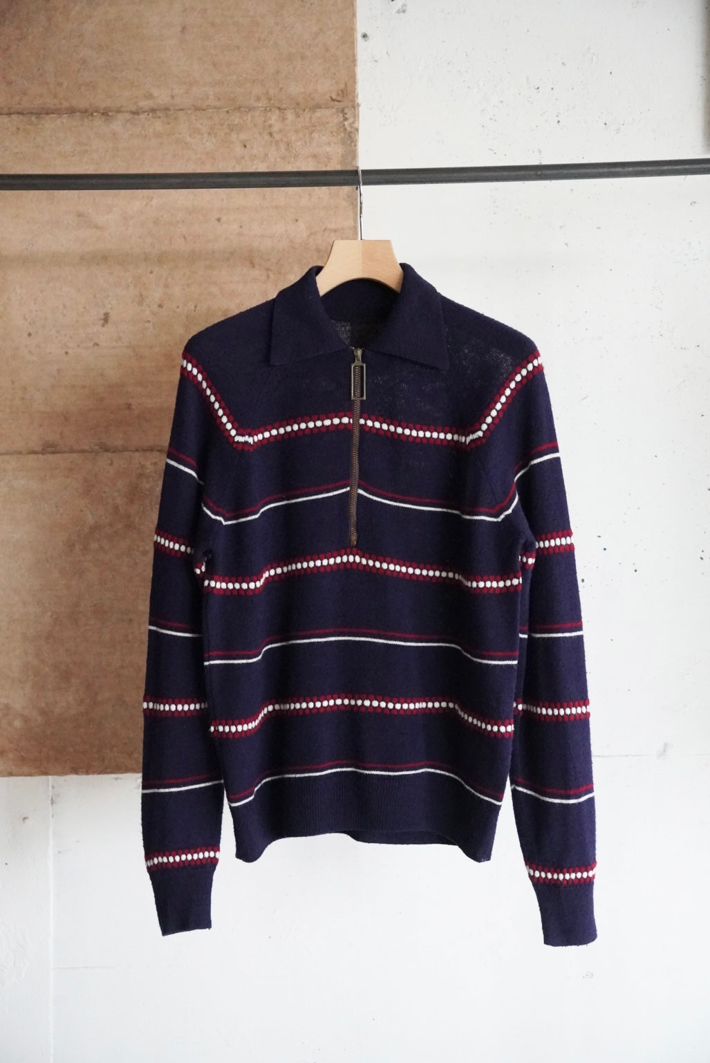 1970s half zip border knit polo
