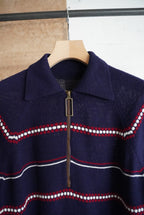 1970s half zip border knit polo