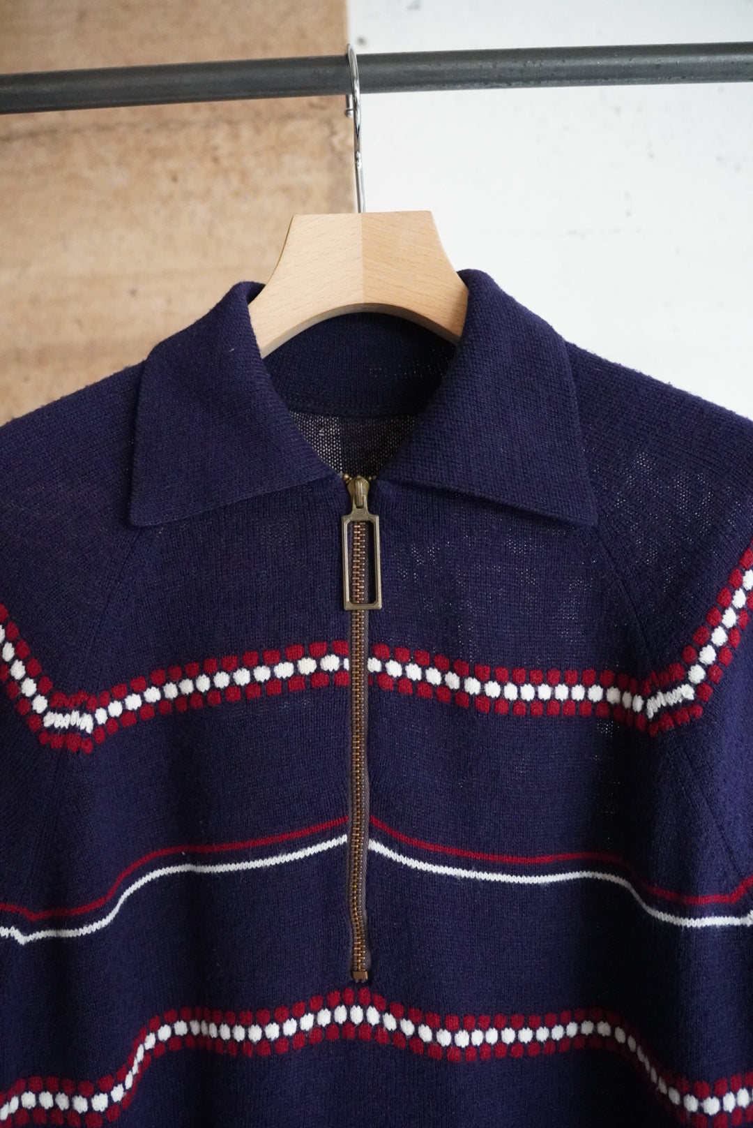 1970s half zip border knit polo