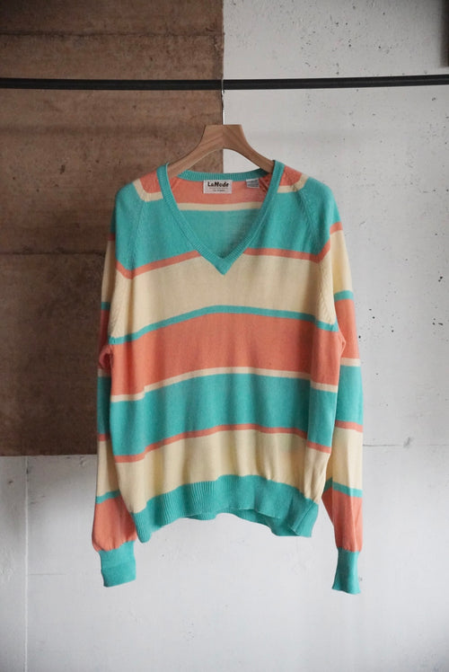 1980s V neck border knit