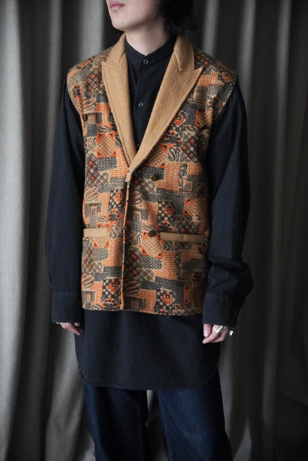 1970s geometry pattern wool vest