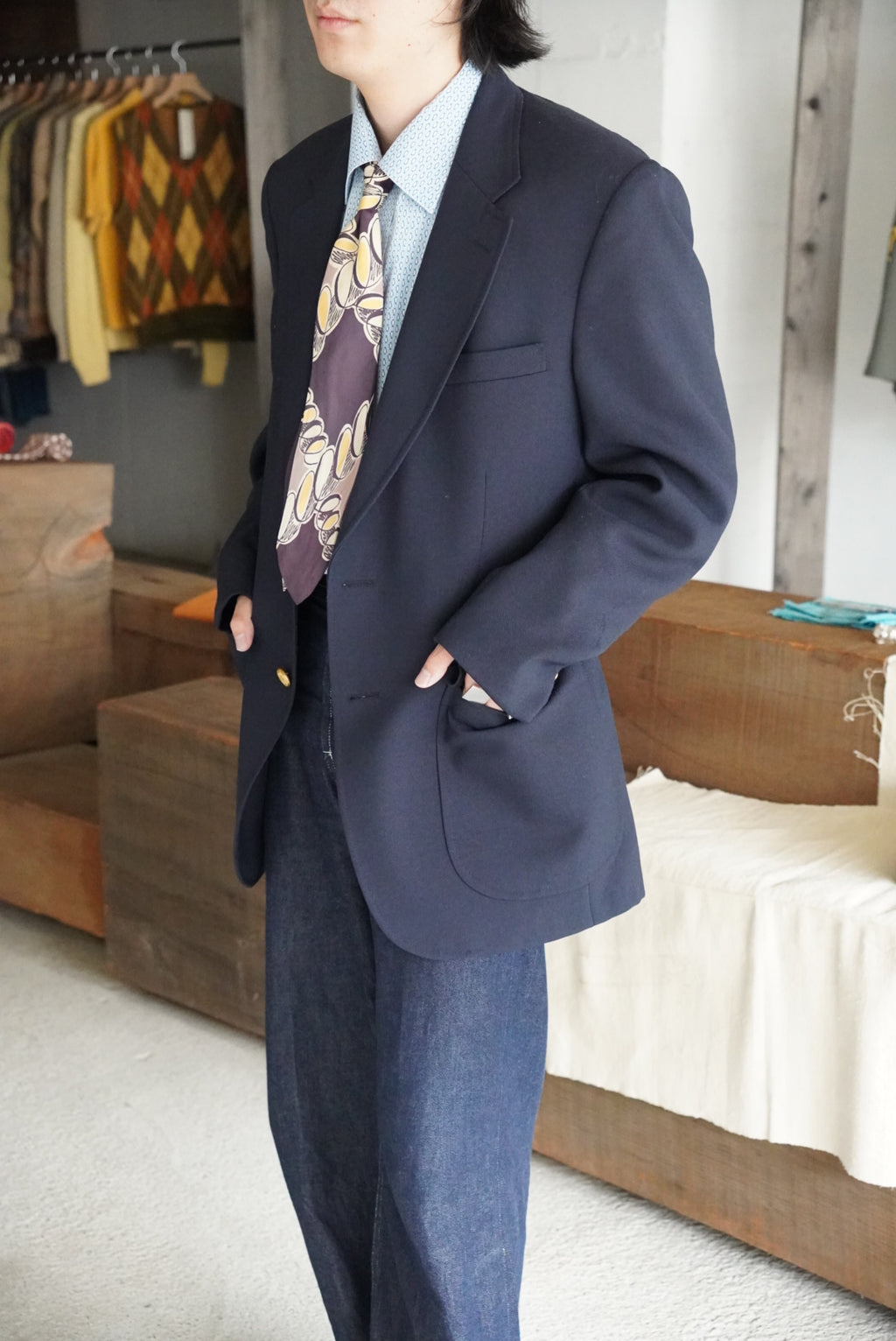 1970s poly navy blazer